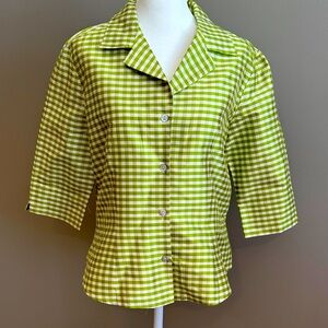 UC2 Green Gingham Silk Blouse Small